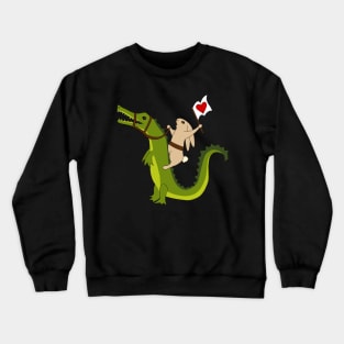 Bunny Riding Gator with a Heart Flag for Love Crewneck Sweatshirt